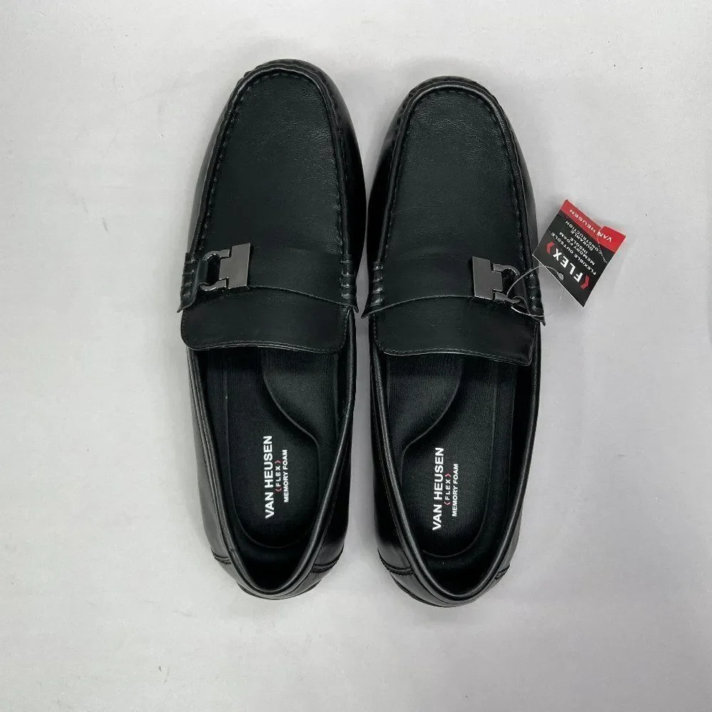 Van Heusen‎ Rail Driving Loafers Men's Size 11 Black Leather Slip On Dress Shoes